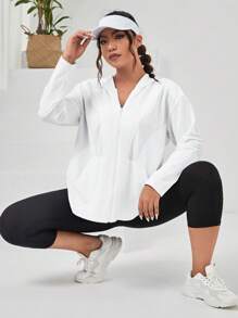 大碼落肩袖連帽運動夾克 - 白色 - 查看 1