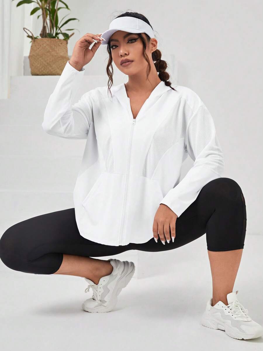 大碼落肩袖連帽運動夾克 - 白色 - 查看 1