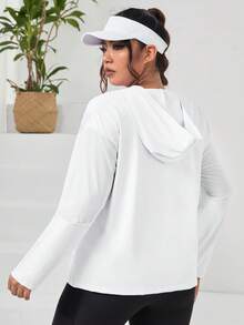 大碼落肩袖連帽運動夾克 - 白色 - 查看 2