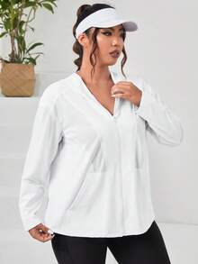 大碼落肩袖連帽運動夾克 - 白色 - 查看 4