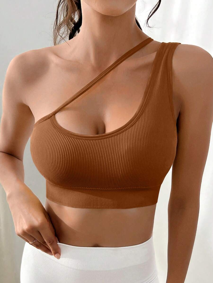 Yoga Trendy 單肩條紋針織運動型胸罩