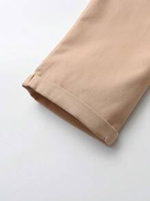 SHEIN 2 件儿童男童休闲时尚拼布刺绣马装饰长袖上衣和裤子（配腰带），适合外出、旅行、派对、度假、时尚装扮 - 彩色 - 查看 4