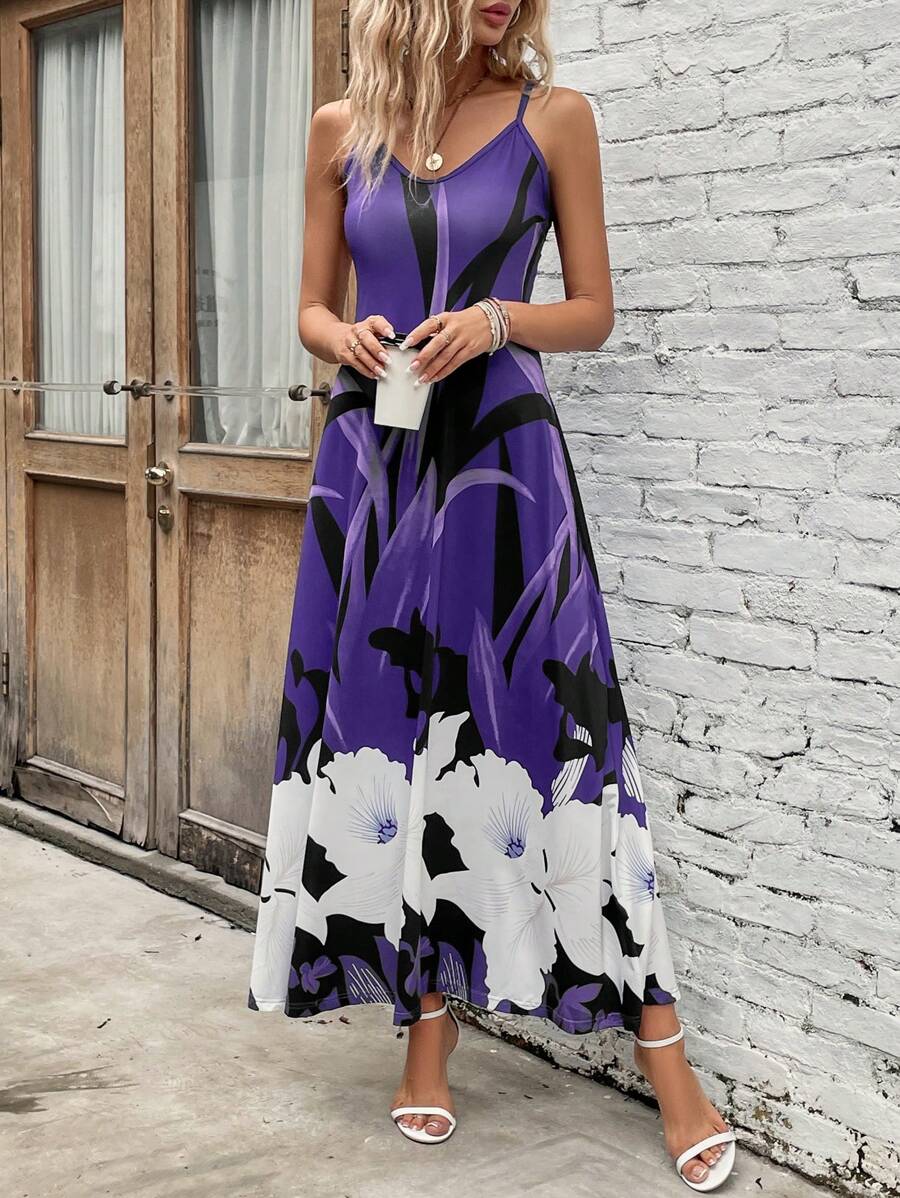 SHEIN VCAY Women's Vacation Leisure Scene Printed Long Tank Dress Beach Women Outfits Dress Beach Women Outfits Casual Dress Beach Women Outfits