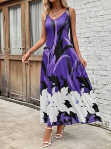 SHEIN VCAY Women's Vacation Leisure Scene Printed Long Tank Dress Beach Women Outfits Dress Beach Women Outfits Casual Dress Beach Women Outfits