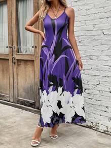 SHEIN VCAY Women's Vacation Leisure Scene Printed Long Tank Dress Beach Women Outfits Dress Beach Women Outfits Casual Dress Beach Women Outfits