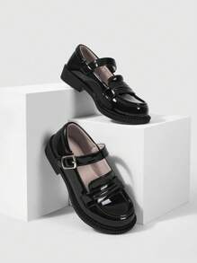 女孩搭扣裝飾學院瑪麗珍平底鞋適用於戶外