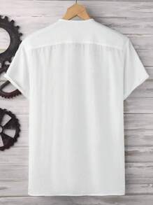Manfinity Homme Hombres Camisa unicolor con botón - Blanco - Ver 2