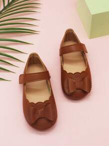 女孩蝴蝶結裝飾貝殼邊瑪麗珍平底鞋 - 棕色 - 查看 4