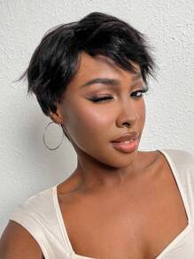 6inch Short Pixie Cut Wig With Bangs For Women With Side Bangs Natural Straight Human Hair - SNatural - View 4