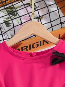 SHEIN 女孩心網紗覆蓋前蝴蝶結荷葉邊洋裝 - 彩色 - 查看 3