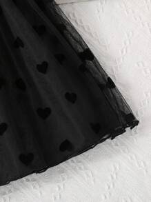 SHEIN 女孩心網紗覆蓋前蝴蝶結荷葉邊洋裝 - 彩色 - 查看 4