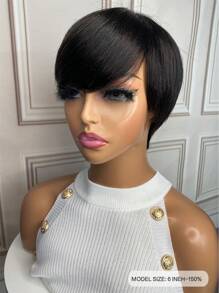 6inch Short Pixie Cut Wig With Bangs For Women With Side Bangs Natural Straight Human Hair - SNatural - View 5