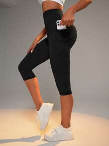 Easithlete Quần Leggings Thể thao Nữ Túi màu trơn - màu đen - Xem 1