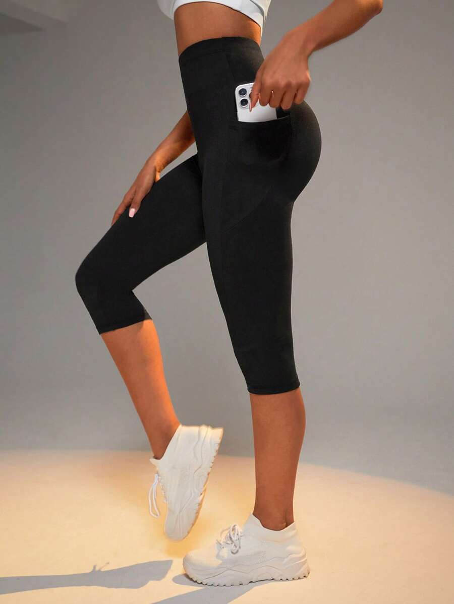 Easithlete Quần Leggings Thể thao Nữ Túi màu trơn - màu đen - Xem 1