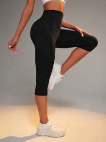 Easithlete Quần Leggings Thể thao Nữ Túi màu trơn - màu đen - Xem 5