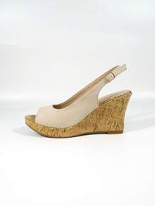 Fashionable Simple Peep Toe Wedge Sandals For Women - Apricot - View 2