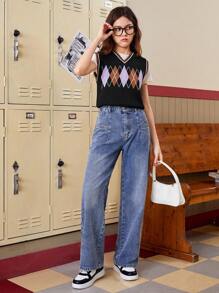 Teen Girl 1pc Argyle Pattern Sweater Vest