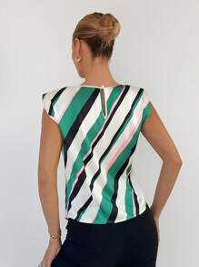 BizChic Striped Print Shoulder Pad Blouse Workwear - Multicolor - View 2