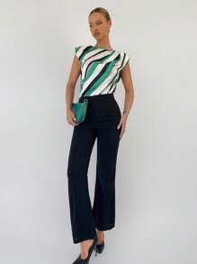 BizChic Striped Print Shoulder Pad Blouse Workwear - Multicolor - View 1