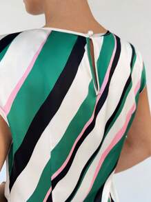 BizChic Striped Print Shoulder Pad Blouse Workwear - Multicolor - View 5