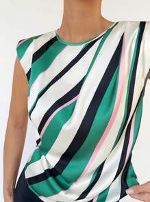 BizChic Striped Print Shoulder Pad Blouse Workwear - Multicolor - View 6