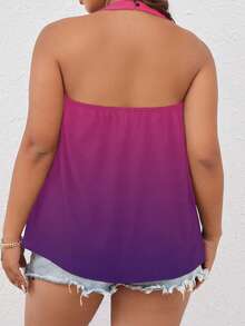 SHEIN LUNE 大碼珍珠裝飾漸層掛脖上衣 - 彩色 - 查看 2