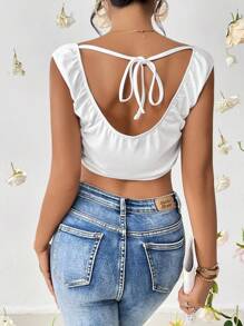 SHEIN Essnce 垂領木耳邊背心上衣 - 白色 - 查看 2