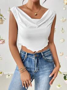SHEIN Essnce 垂領木耳邊背心上衣 - 白色 - 查看 3