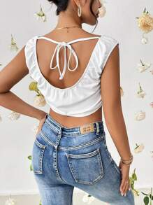 SHEIN Essnce 垂領木耳邊背心上衣 - 白色 - 查看 5