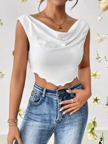 SHEIN Essnce 垂領木耳邊背心上衣 - 白色 - 查看 6