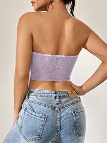 SHEIN Qutie Backless Hanky Hem Lace Tube Top - Lilac Purple - View 2
