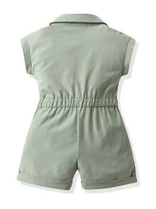 Jumpsuit bé gái Túi Nút phía trước màu trơn Giải trí - màu xanh lá - Xem 2