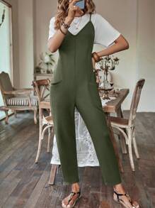 SHEIN LUNE 雙口袋吊帶連體褲 - 軍綠色 - 查看 1