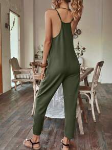 SHEIN LUNE 雙口袋吊帶連體褲 - 軍綠色 - 查看 2