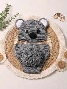 Bebé foto con estampado de dibujos animados Sombrero & Shorts Adorno - Gris - Ver 5