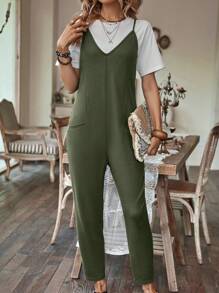 SHEIN LUNE 雙口袋吊帶連體褲 - 軍綠色 - 查看 6