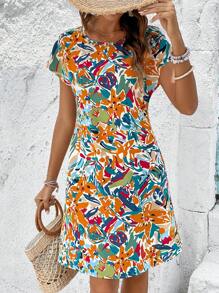 SHEIN LUNE In Toàn bộ tay cánh Đầm Tunic - Nhiều màu - Xem 1