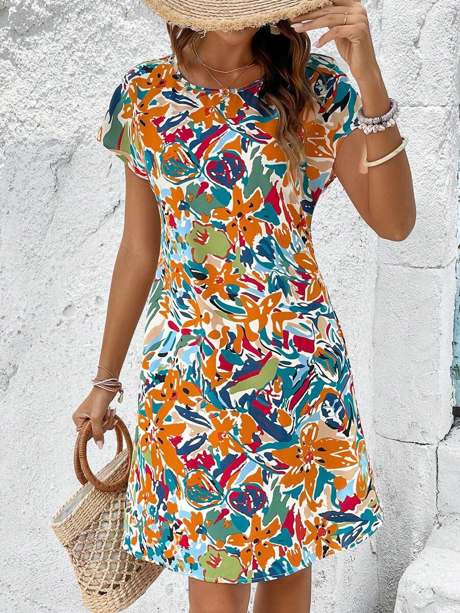 SHEIN LUNE In Toàn bộ tay cánh Đầm Tunic - Nhiều màu - Xem 1