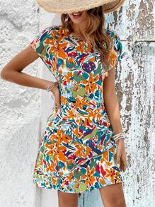 SHEIN LUNE In Toàn bộ tay cánh Đầm Tunic - Nhiều màu - Xem 5