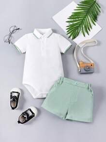 Souflis Souflis 男嬰拼接邊Polo領連身背心&短褲