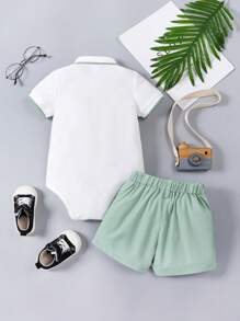 Souflis Souflis 男嬰拼接邊Polo領連身背心&短褲