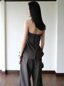 Solid Wide Leg Pants - Grey - View 2