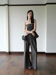 Solid Wide Leg Pants - Grey - View 4