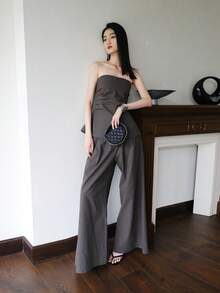 Solid Wide Leg Pants - Grey - View 6