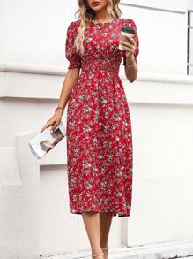 EMERY ROSE Floral Print Puff Sleeve Dress For New Year Clothes Maxi Women Outfit