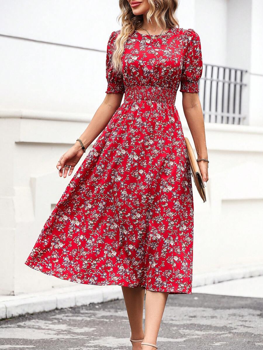 SHEIN Clasi Vestido com estampa floral e manga bufante para roupas de ...