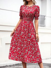 EMERY ROSE Floral Print Puff Sleeve Dress For New Year Clothes Maxi Women Outfit