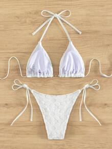 Halter Triangle Tie Side Bikini Set For Summer Beach - White - View 2