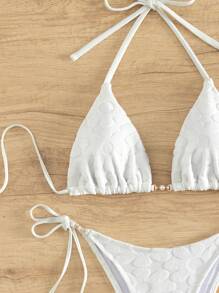 Halter Triangle Tie Side Bikini Set For Summer Beach - White - View 4