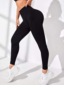 Easithlete Wide Waistband Sports Leggings Yoga Women Pants - Black - View 2